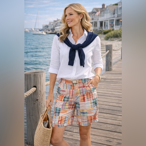 J.Crew Patchwork Bermuda Shorts Size 4 Madras Plaid Preppy Summer Coastal - Picture 2 of 6